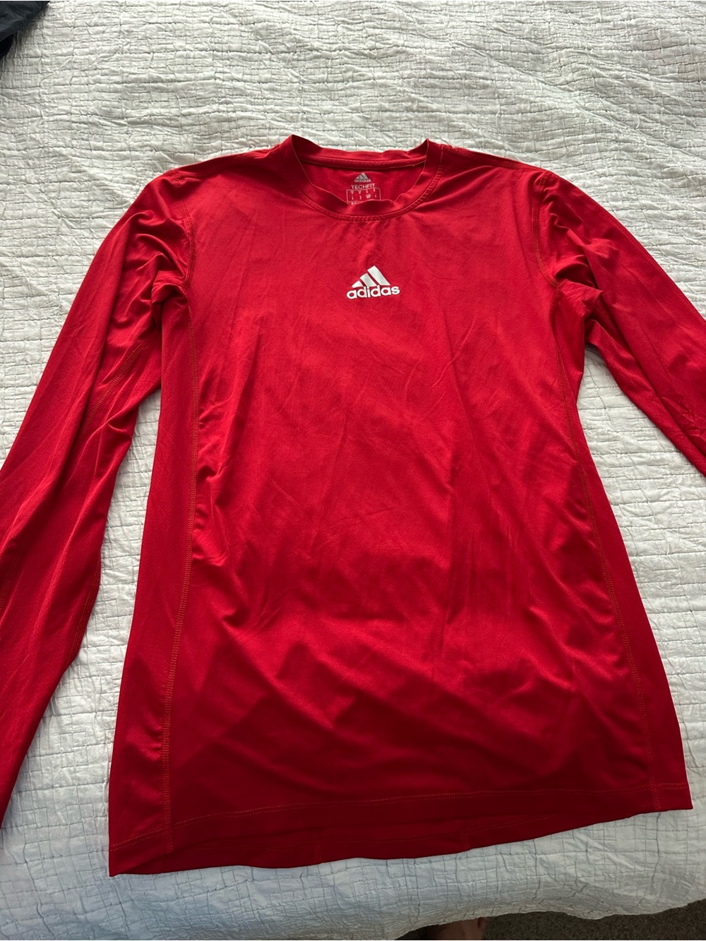 adidas Red Long-Sleeve Athletic Tee with Center Logo